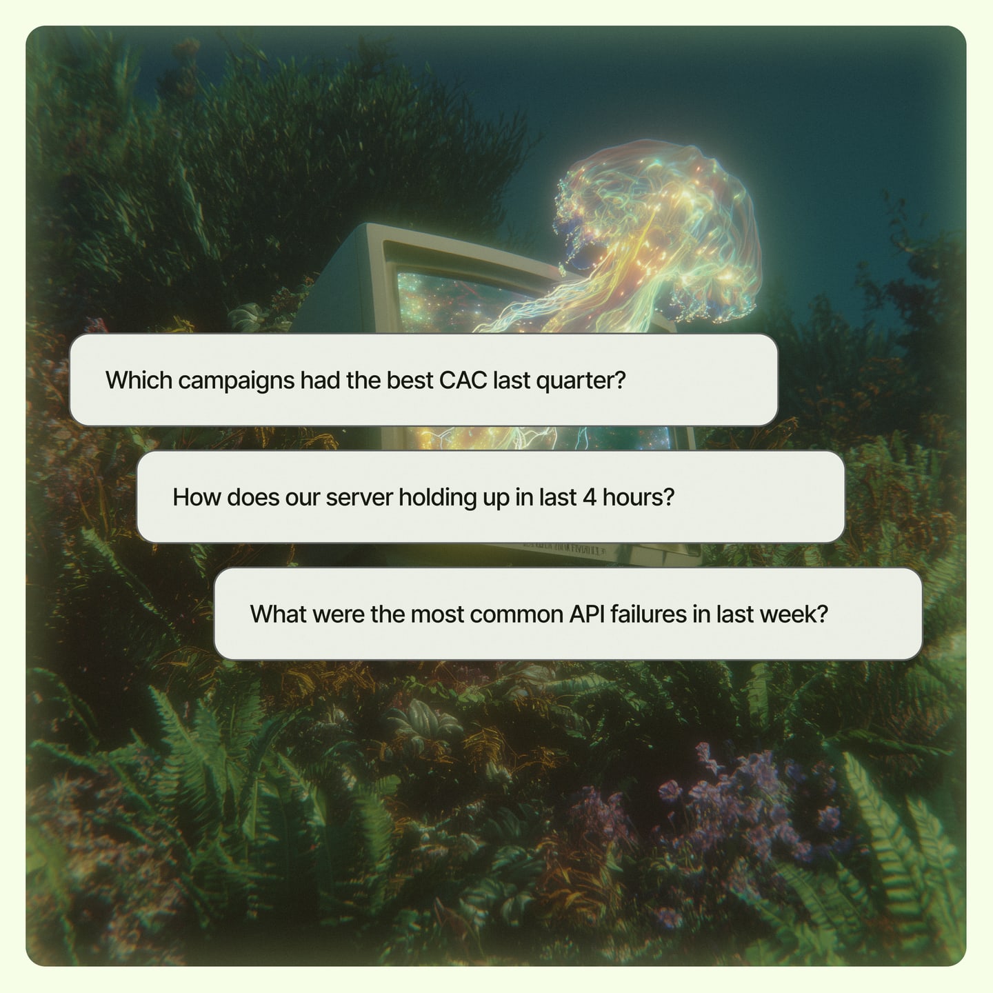 Ask anything: which campaigns had the best CAC, how servers are holding up, the most common API failures