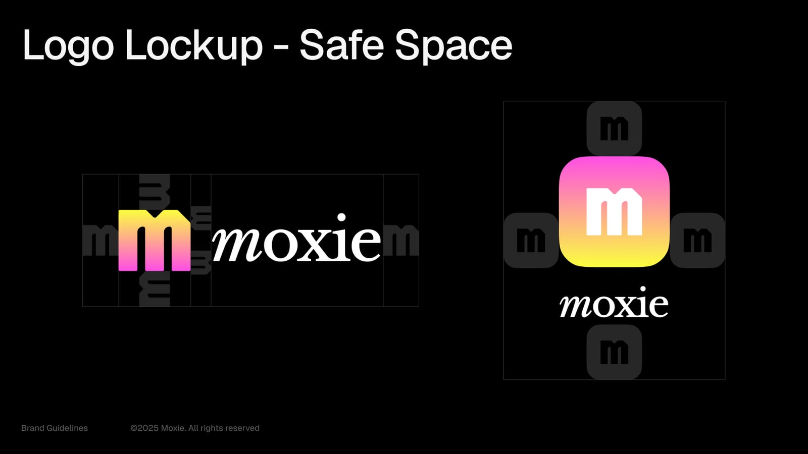 Clear-space rules for the Moxie logo lockup and app icon